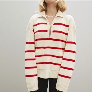 Everlane The Mariner Stripped Sweater in Ecru and Red Sz S